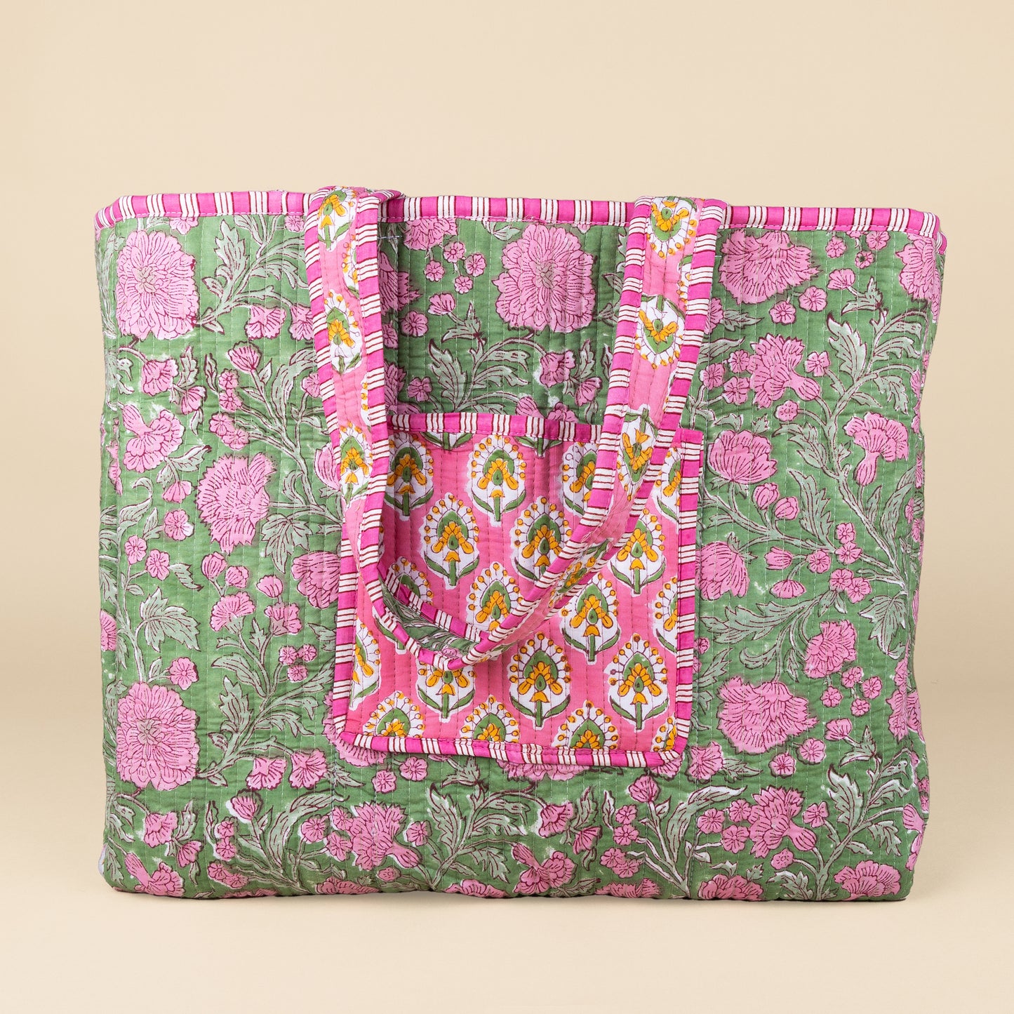 Tote Bag - Pink - Green - No.17