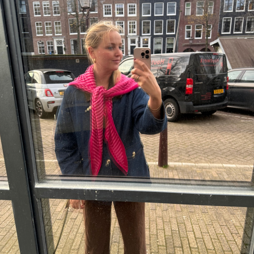 Driehoek Sjaal - Roze streep - Groot