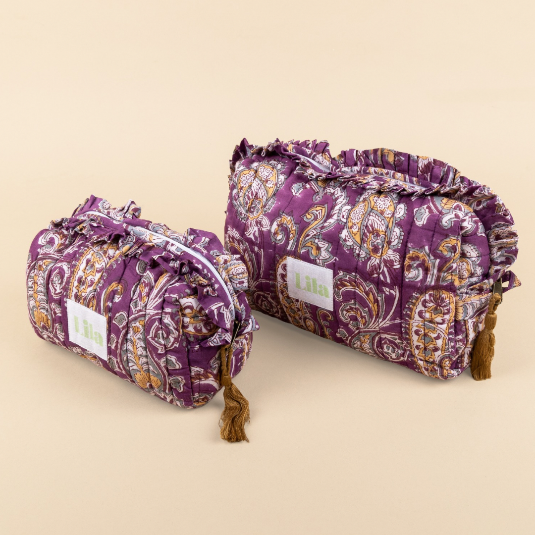 Toilettas - Paisley - Ruffle - Paars - Set