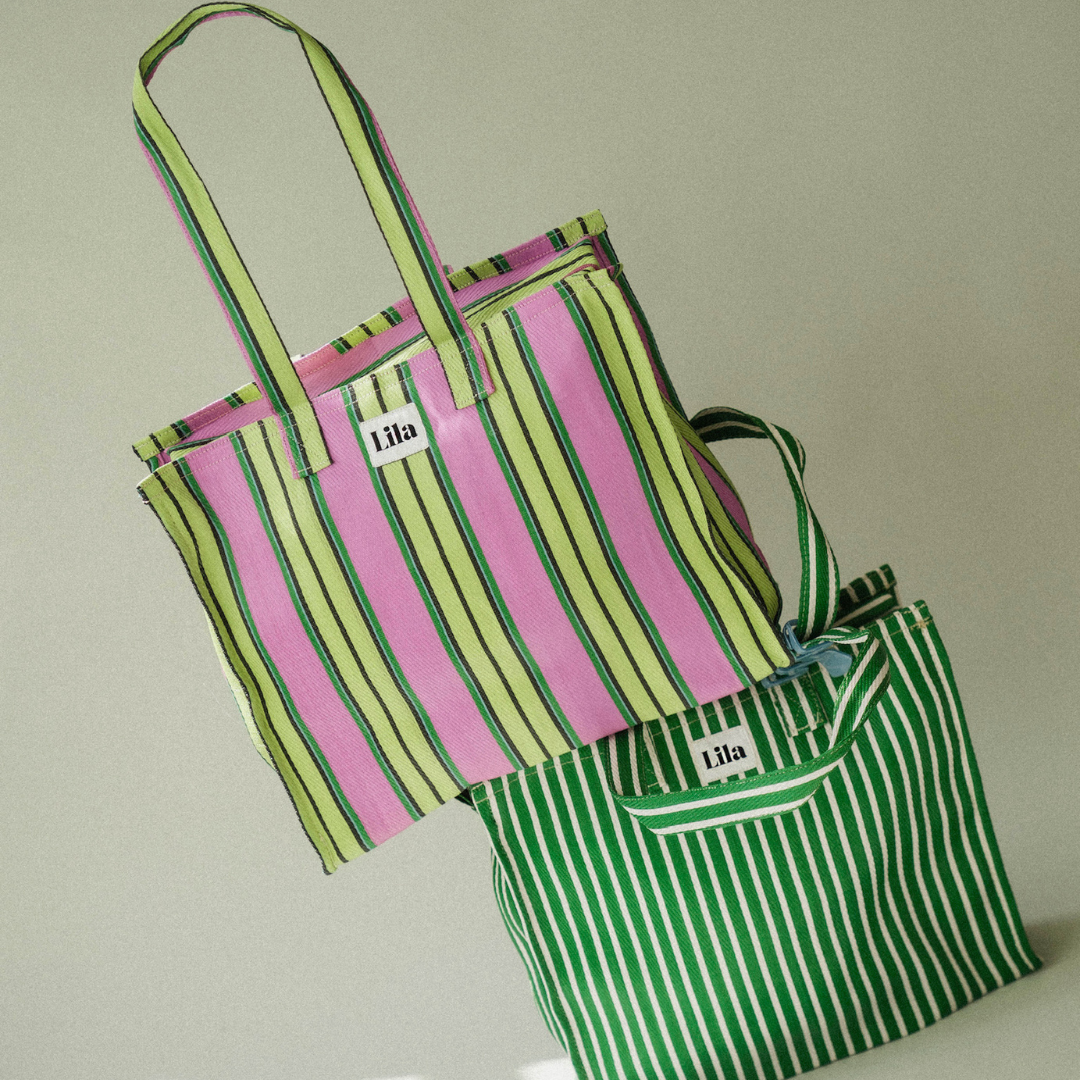 Recycled Nylon Tote - Strawberry Matcha Stripe