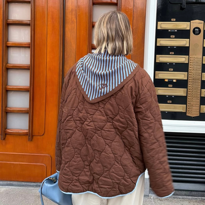 Triangle Sjaal - Toffee - Bruin & Blauw streep - Groot