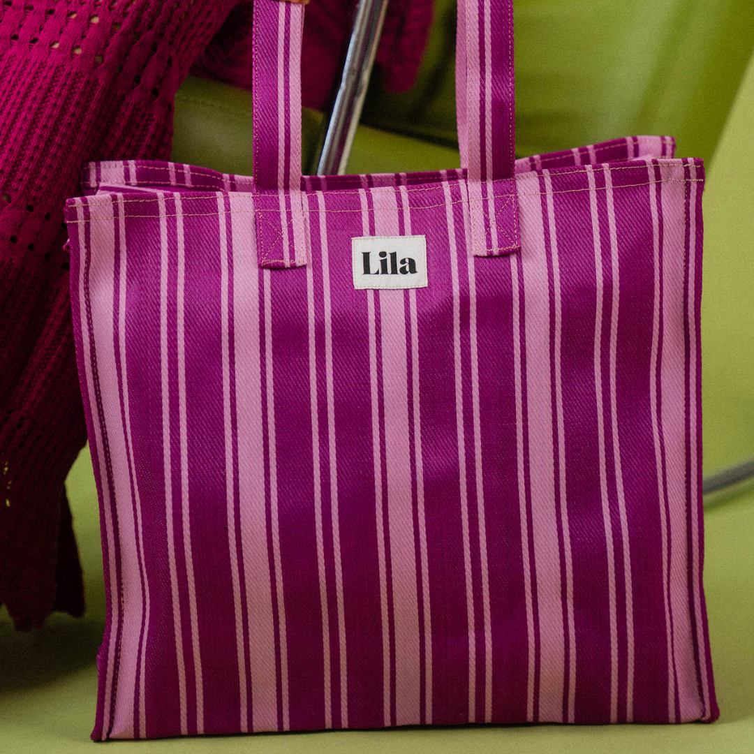 Recycled Nylon Tote - Fuchsia Stripe
