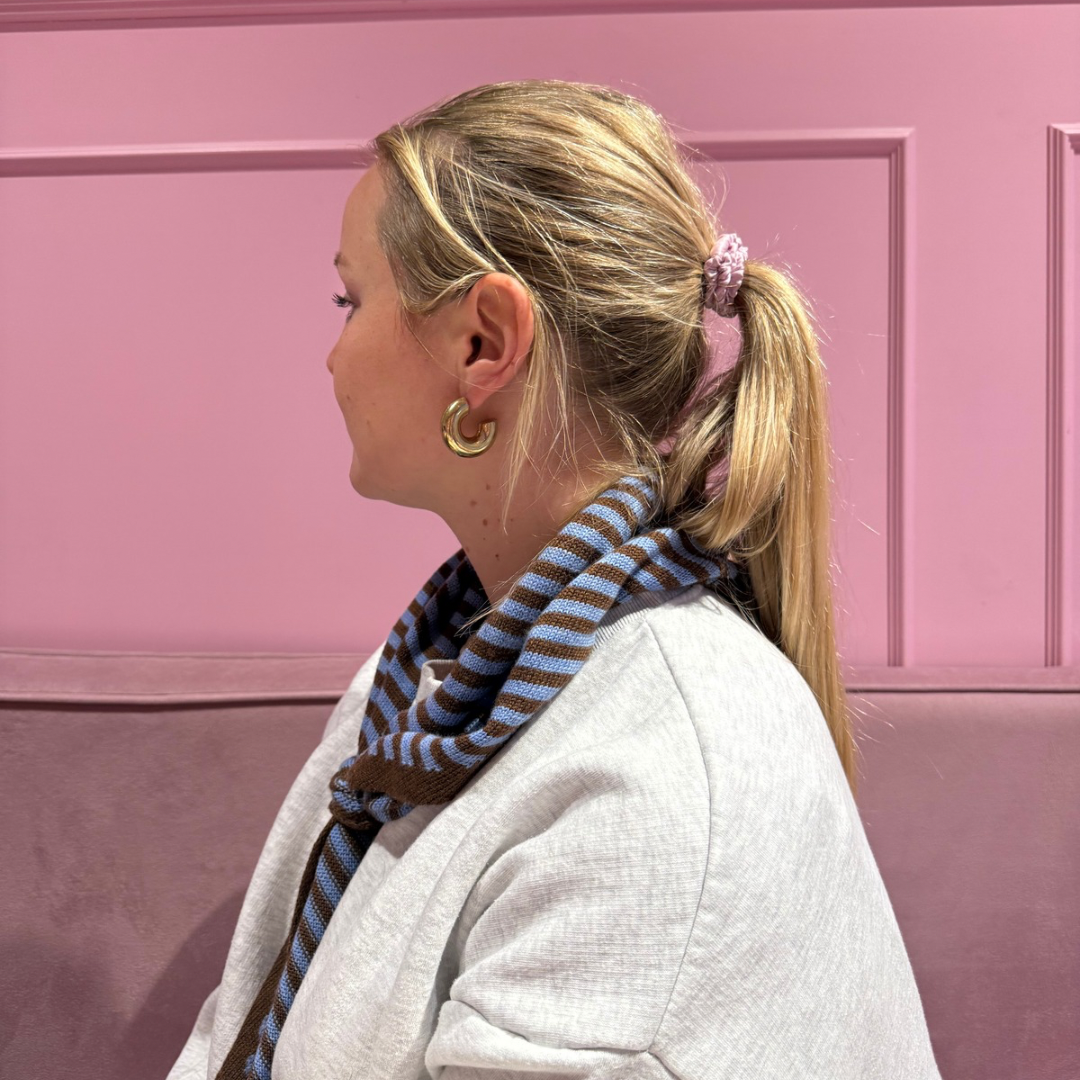 Triangle Sjaal - Toffee - Blauw & Bruin streep - Klein