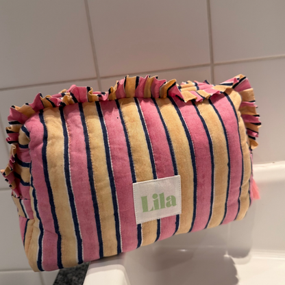 Toiletry bag - Stripes - Pink - Butter yellow - Set