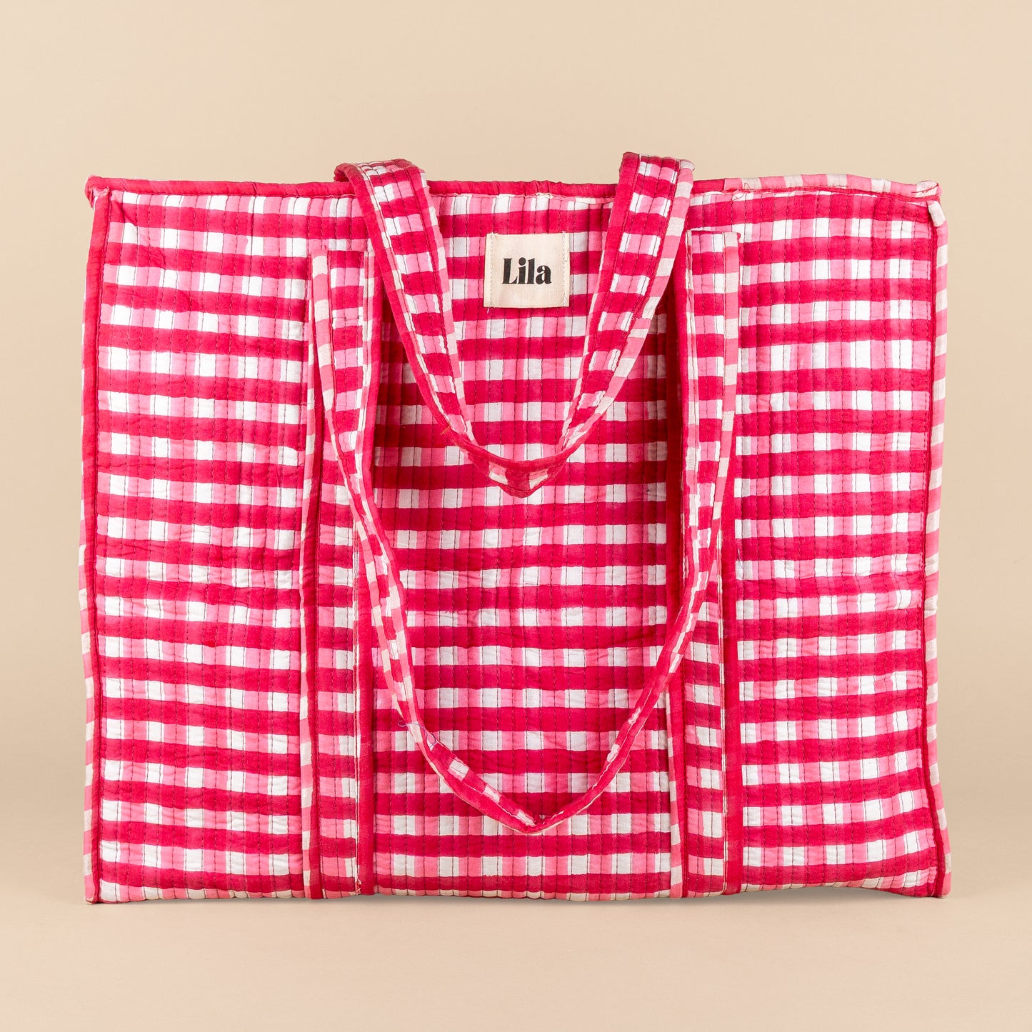 Sac fourre-tout - Vichy - avec trousse de toilette - Rose - Fermeture éclair - No.19