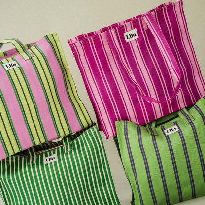 Recycled Nylon Tote - Green Blue Stripe