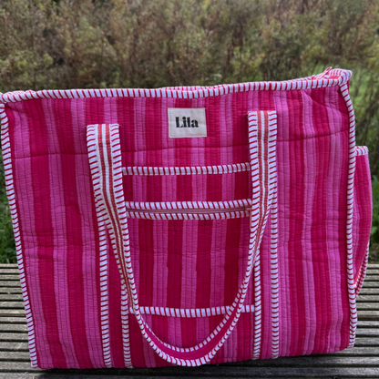 Organised Tote - Pink Stripe - Inclusief toilettas- No.6
