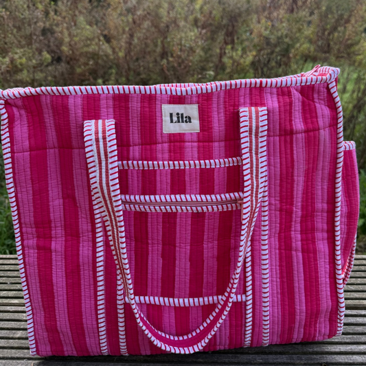 Organised Tote - Pink Stripe - Inclusief toilettas- No.6