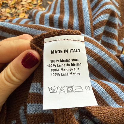 Driehoek Sjaal - Toffee - Bruin & Blauw streep - Groot