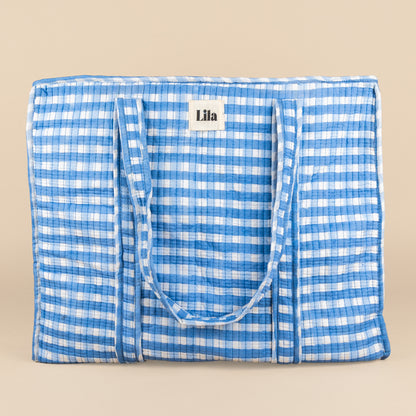 Tote bag - Gingham - inclusief toilettas - Blauw - Rits- No.20