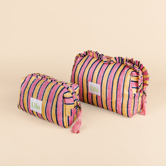 Toiletry bag - Stripes - Pink - Butter yellow - Set