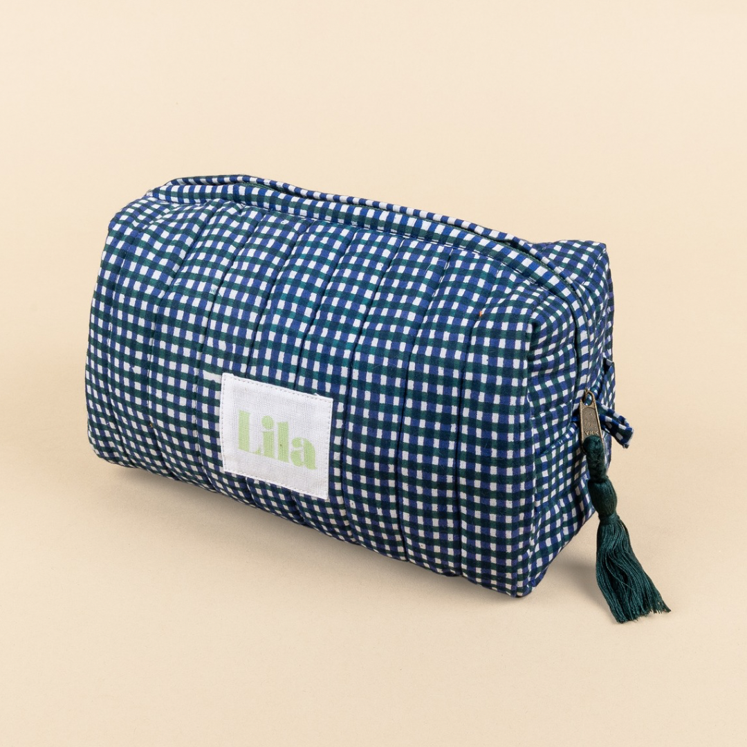 Toilettas - Schaakbord - Blauw - Donkergroen - Klein